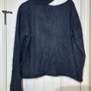 RtA Black Mohair Sweater with Asymmetrical Off the shoulder